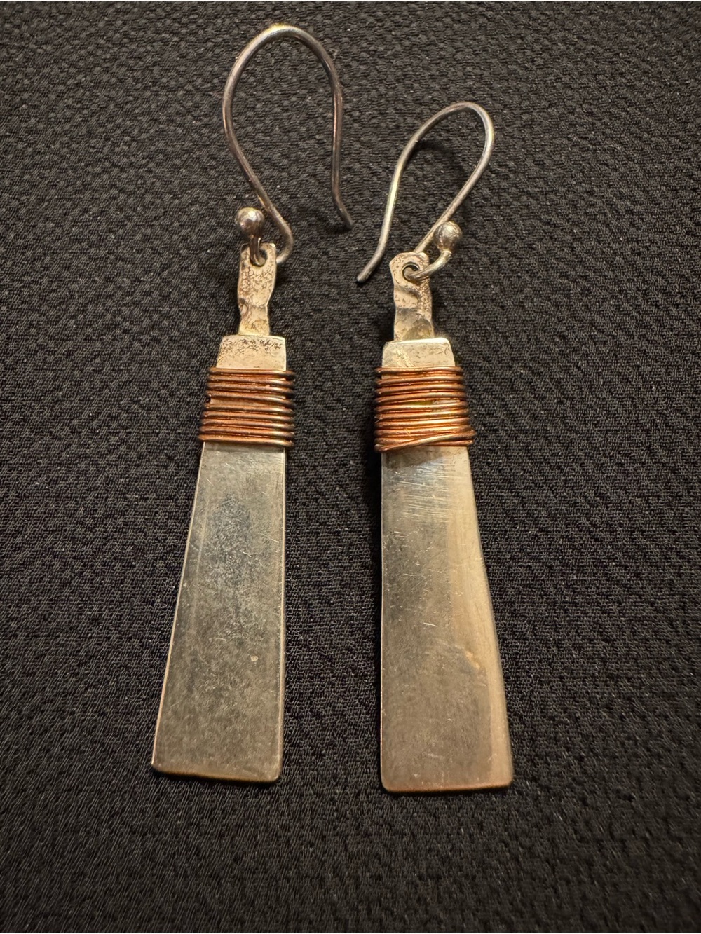 Mexico 925 Sterling Silver Copper Modernist Earrings 2”
